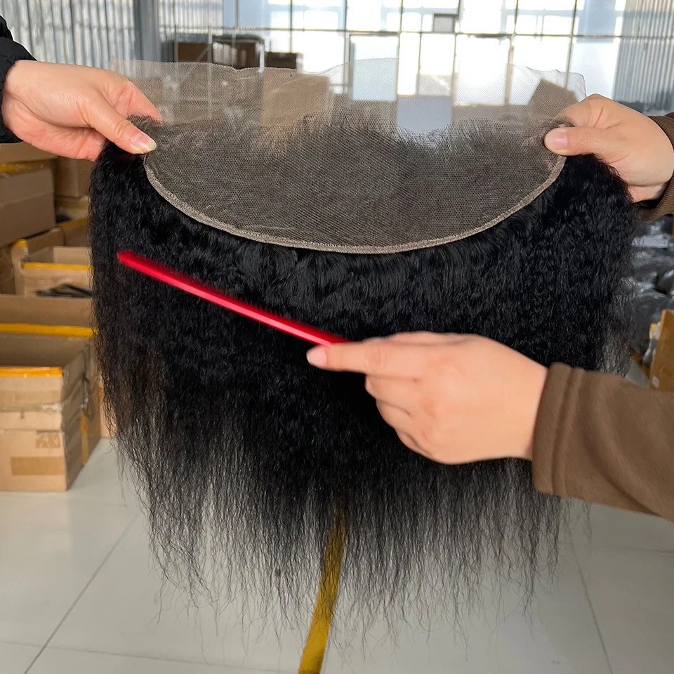 

Wholesale13x4 Kinky Straight Lace Frontal Closure 4x4 Pre Plucked Transparent Yaki 100% Virgin Human Hair 1/2/3/4 PCS 12-24 Inch