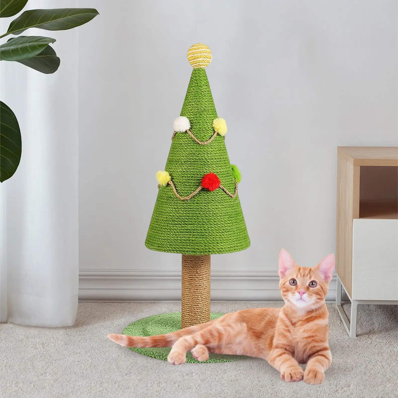 

Sisal Cat Scratch Post Christmas Tree Decorative Art Decor Activity Toys Scratcher Board Crafts Funny Claw Scratching for Lawn