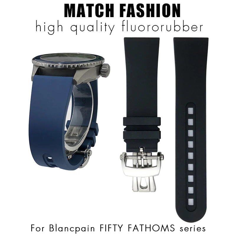 

Soft Viton Fluororubber Watchband 22mm 23mm Watch Strap Fit for Blancpain Fifty Fathoms Watch Foldover Buckle Diving Wristband