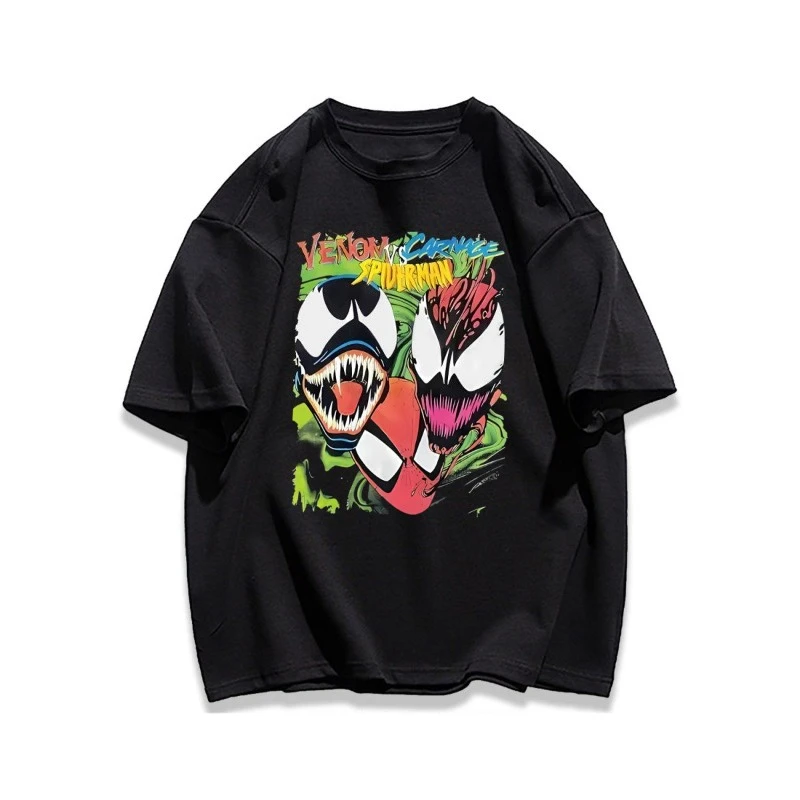 

Летняя мужская футболка из чистого хлопка в американском стиле ретро High Street, модная брендовая футболка Marvel с короткими рукавами, летний повседневный свободный топ