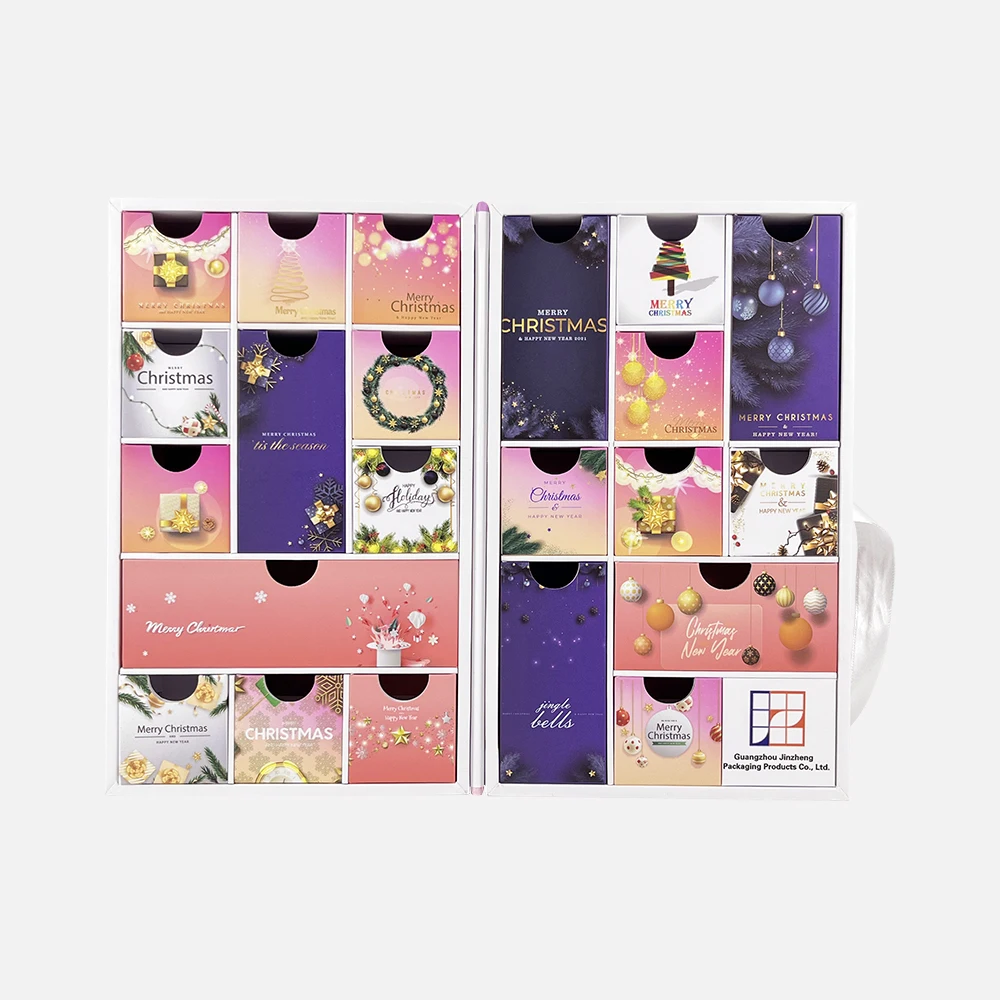 2025.Custom 24 Days Wooden Gift Box with Gold Foil Empty Advent Calendar for Luxury Jewelry Items-Matt Lamination Embossing Stam - Image 4