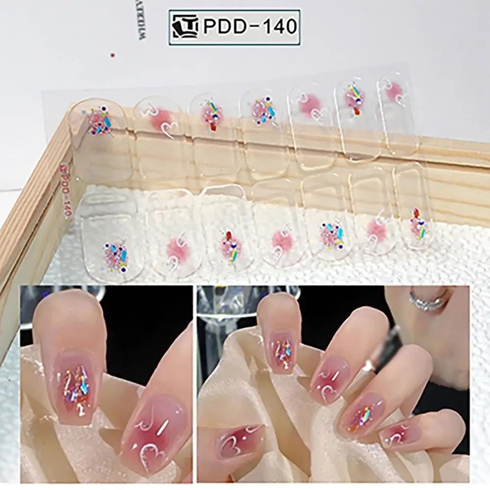Easy To Removal 14Strips Gel Nail Stickers Floristic Semi Cured Nail Patch Full Cover Gel Nail Polish Strips DIY Nail Art Making