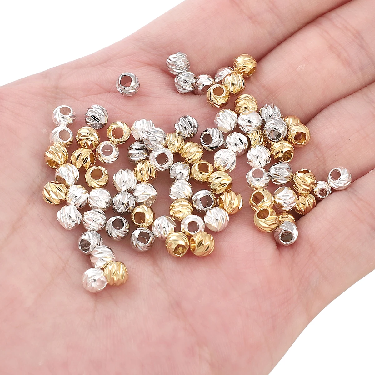 Round Carved 3mm 4mm 5mm Gold Color Silver Color Plated Brass Metal Loose Spacer Beads For Jewelry Making