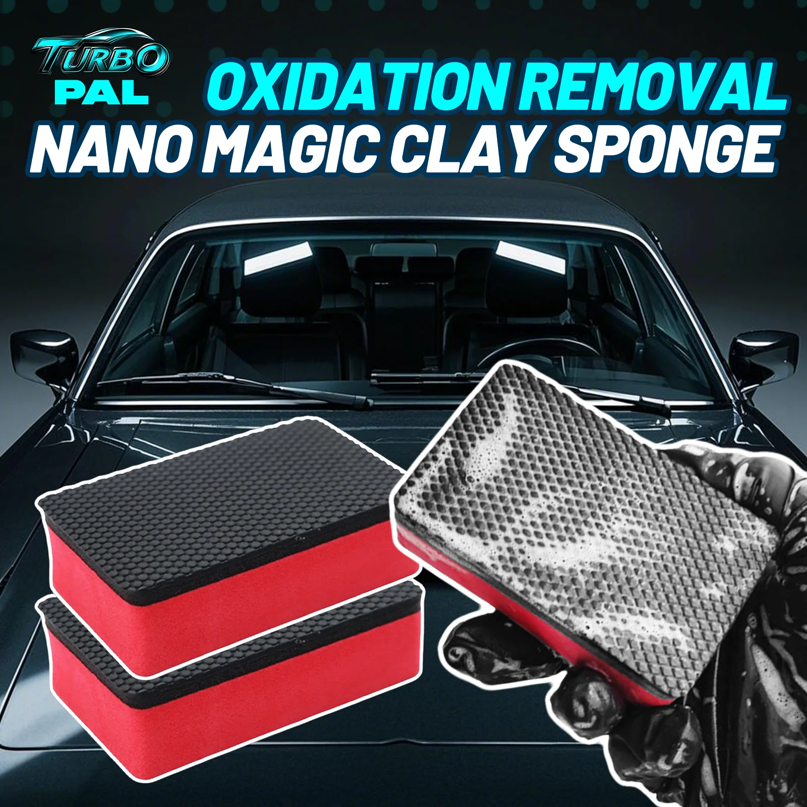 TURBOPAL 2-Pack Nano Magic Clay Sponges,  Scratch-Free Oxidation Removal, Paint Decontamination & Surface Restoration