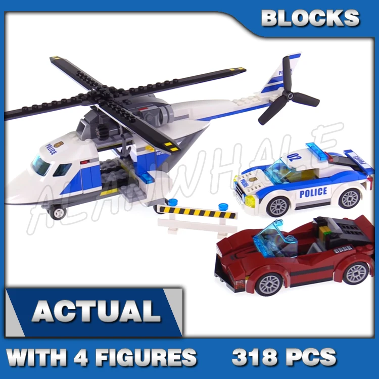 318pcs City High-speed Chase Sports Pursuit Car Helicopter Rotor Blades 10656 Building Blocks Set Compatible with Model