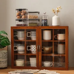 Solid wood vintage tabletop cup storage cabinet Home restaurant tea set storage box dustproof mug antique display stand