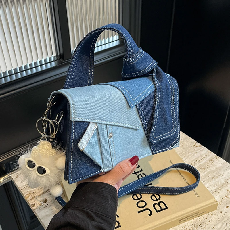 Denim Mini Crossbody Bag Cowboy Bag Shoulder Bag Handbag Adjustable Strap Magnetic Buckle Stylish