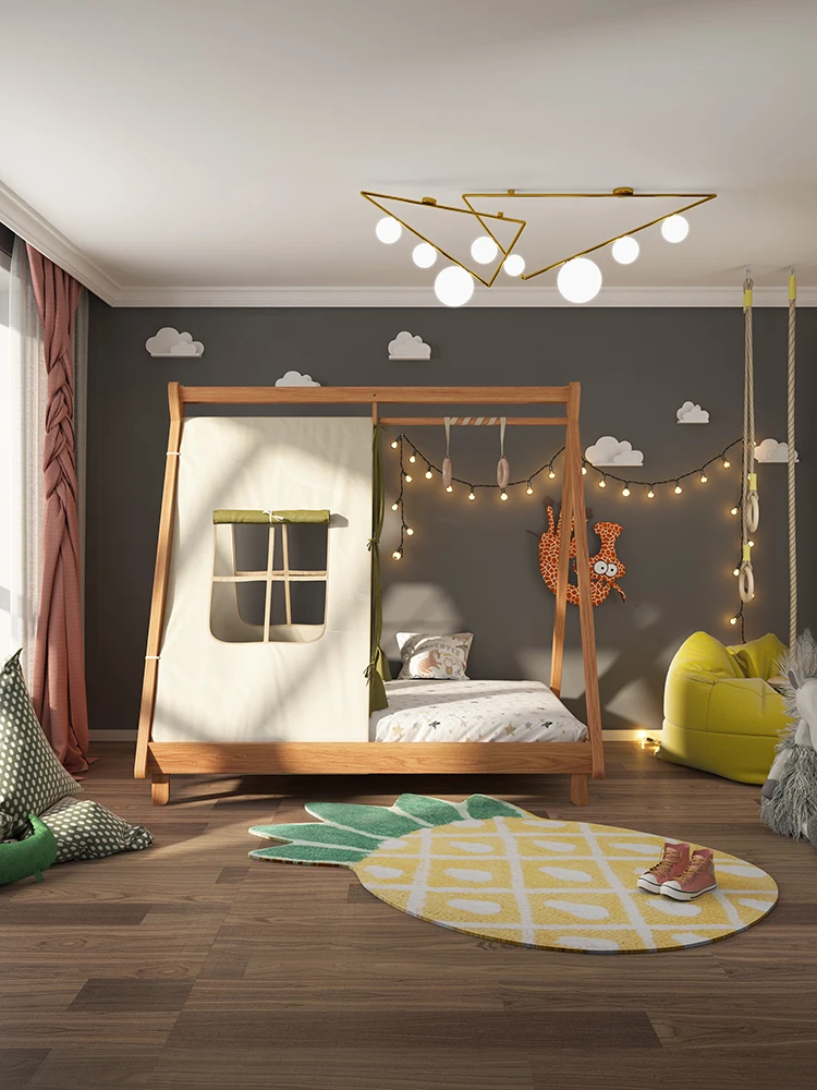 Kids room play, tree house bed, girls' cot, boy's cottage, tent bed, swing