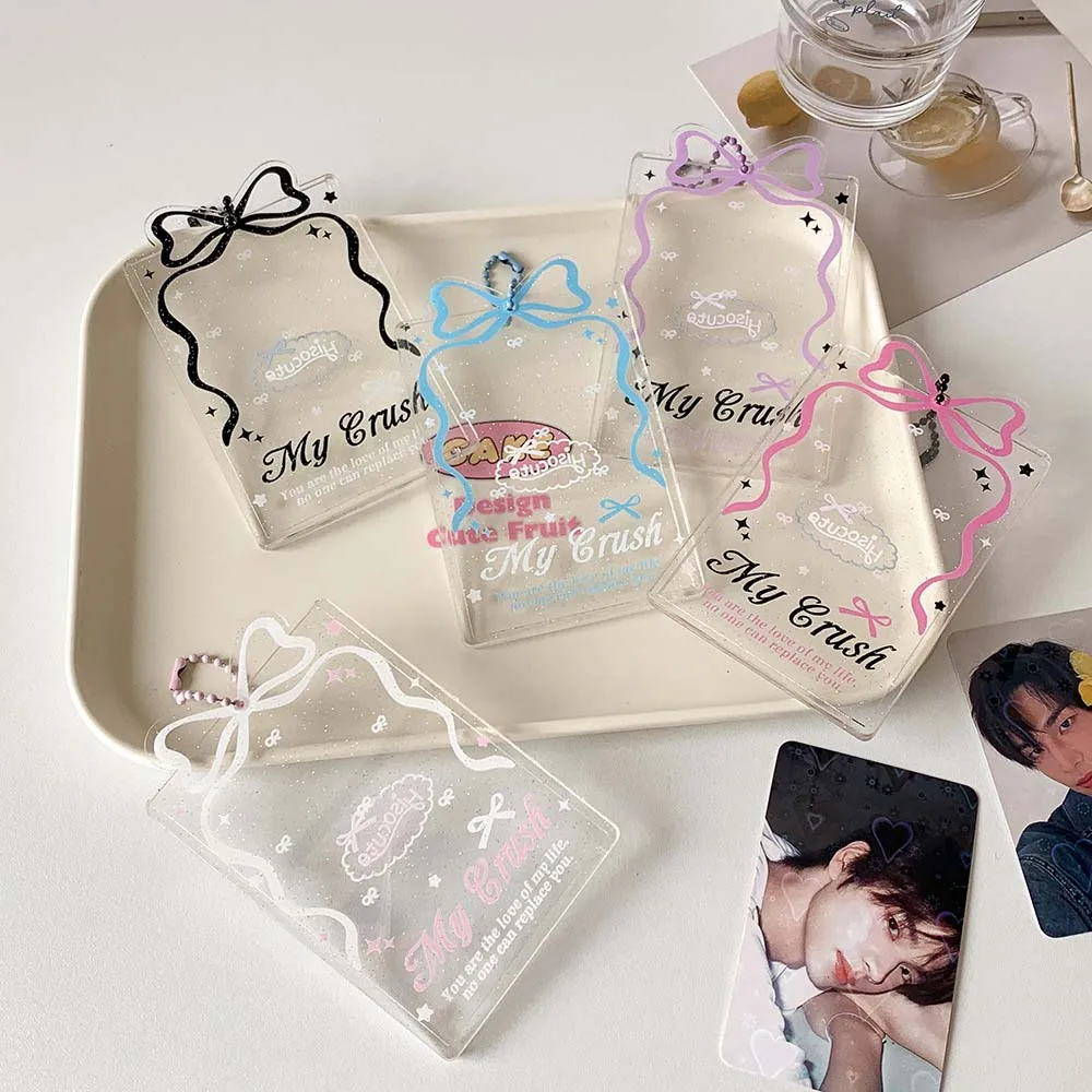 With Keychain Korean Style Card Holder Polaroid Photo Card Case Student Card Cover Transparent Bowknot Pendant ID Card Holders