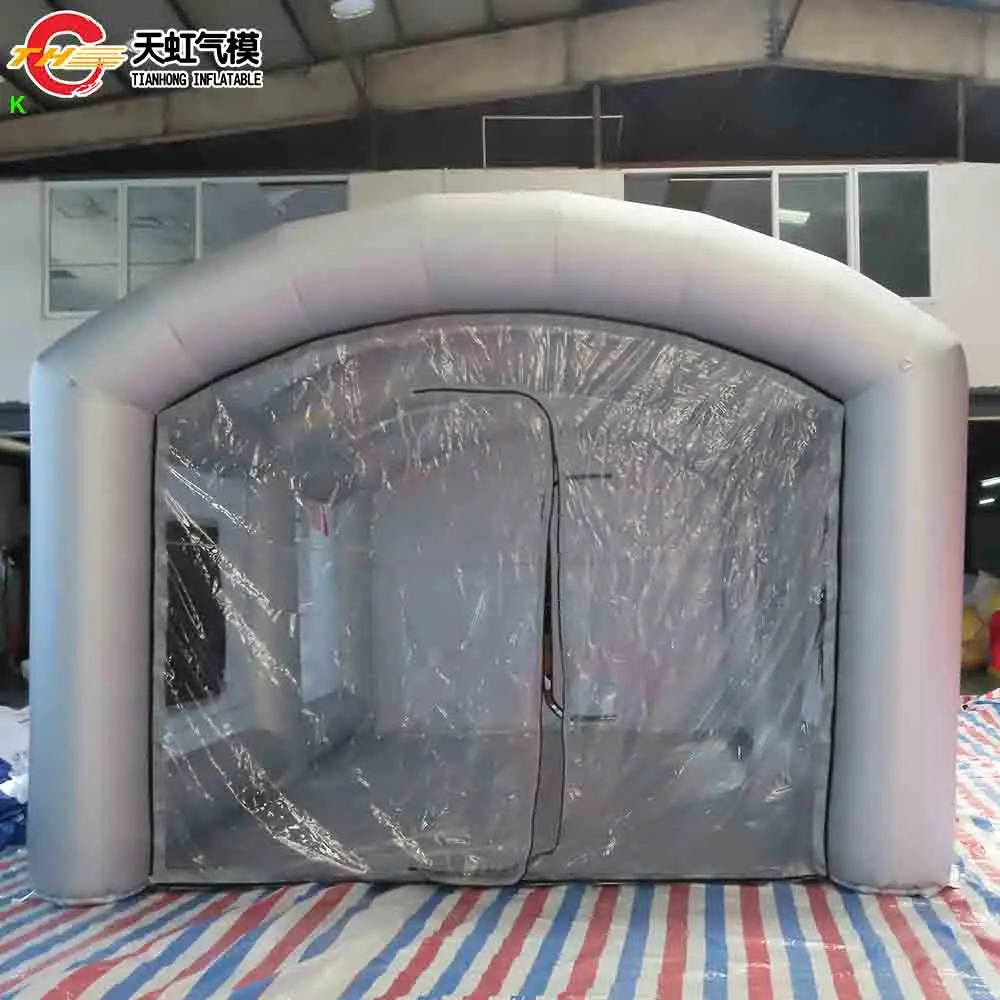 شحن سريع 6 × 4 م كشك طلاء محمول قابل للنفخ طلاء سيارة فضي كشك رش قابل للنفخ مع منفاخ