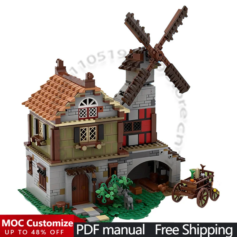 

1393 детали Городская инженерная техника 10332 - Ветряная мельница MOC, модульный конструктор, модель из кирпичиков, простая детская игрушка для самостоятельной сборки, подарок на праздник