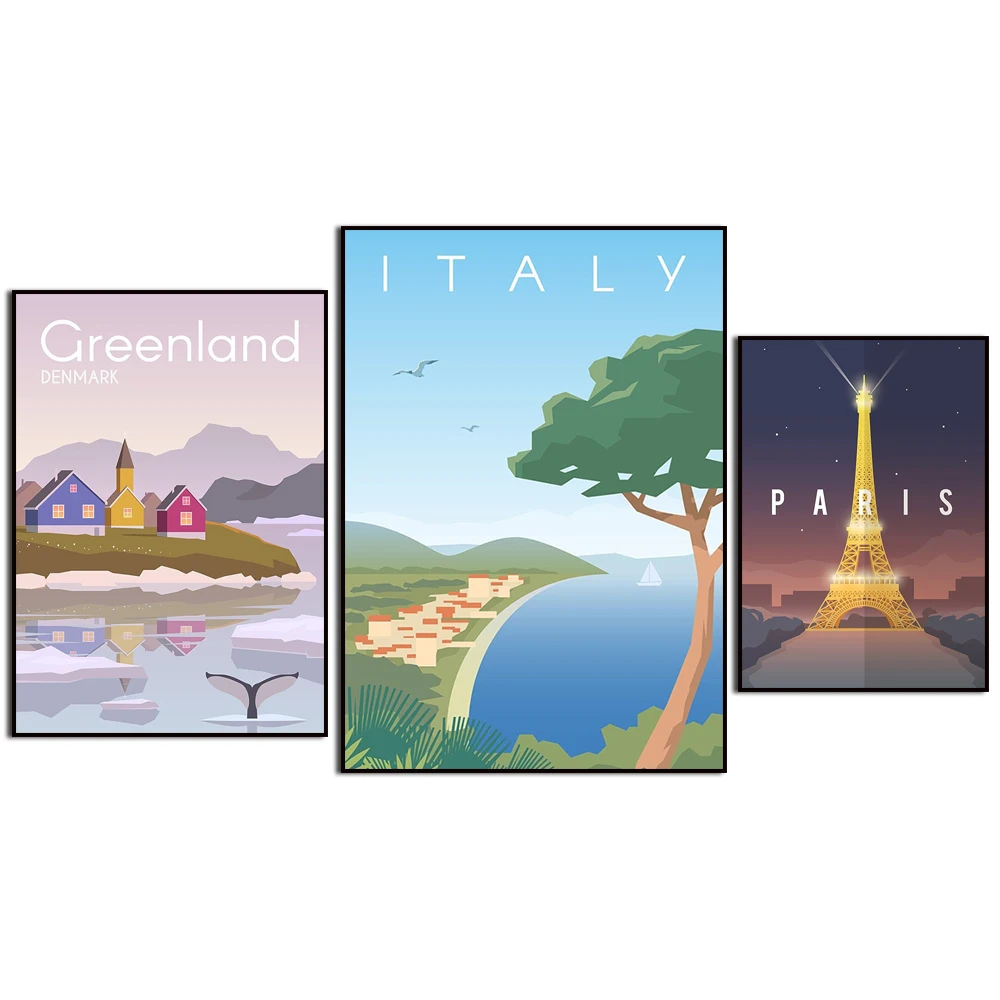 Paris Japan Dubai China Italy Greenland Matterhorn Maldives. City Travel Scenery. Home Wall Decor Art Canvas Painting