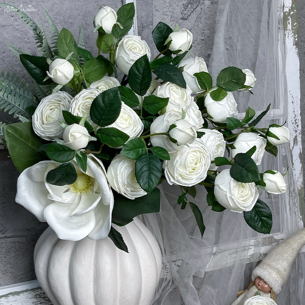 SunMade Moist Felling Rose Branch Real Touch Artificial Flowers Table Decoration for Wedding Flores Artificiales Decor Mariage