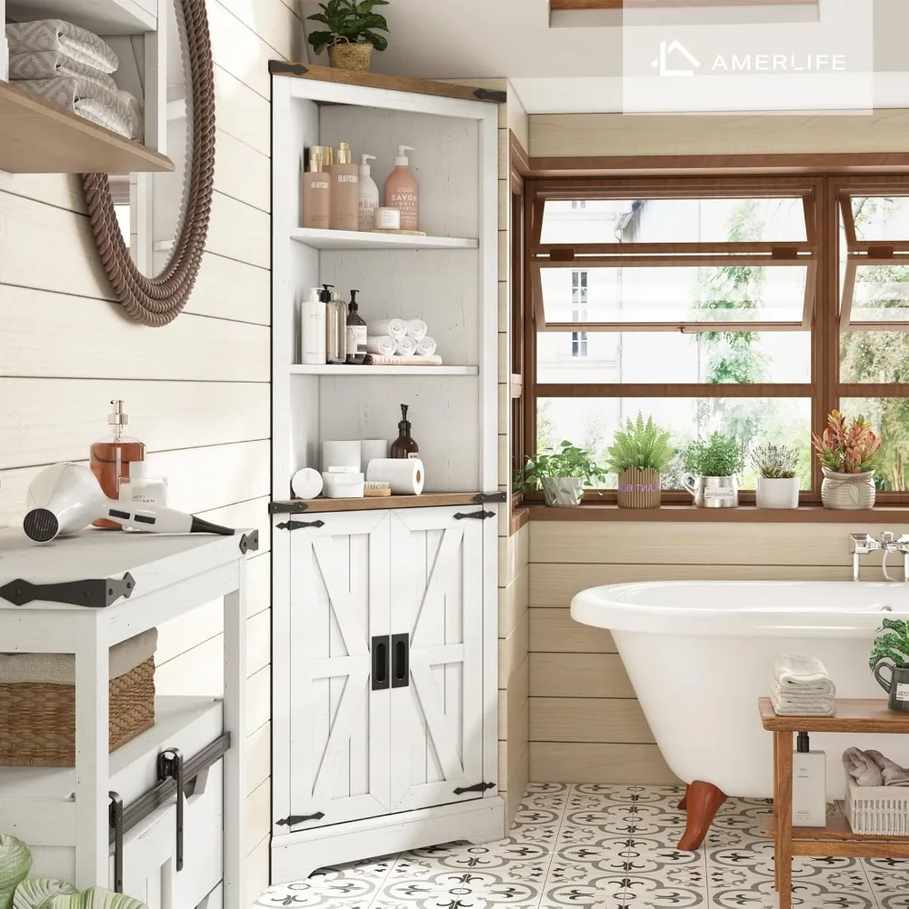 خزانة زاوية بطول 68 بوصة بنمط باب الحظيرة وأرفف قابلة للتعديل لغرف مختلفة