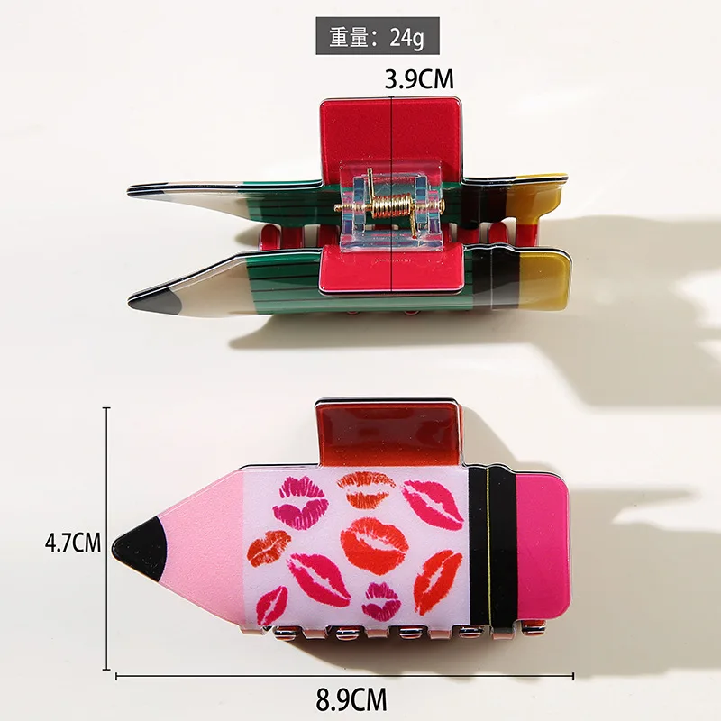 Pinces à cheveux en forme de crayon acrylique pour femmes et filles, accessoires mignons, dessin animé tournesol sourire, queue de cheval