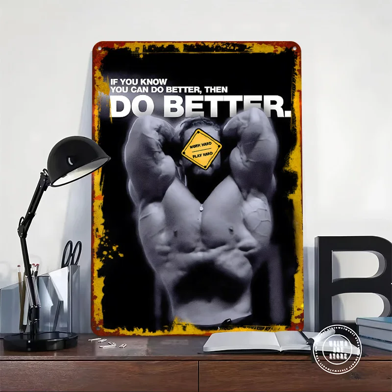 Motivational Bodybuilding: Work Hard Printing Poster Customized Retro Wall Art Vintage Metal Signs for Fans Bedroom Decoration