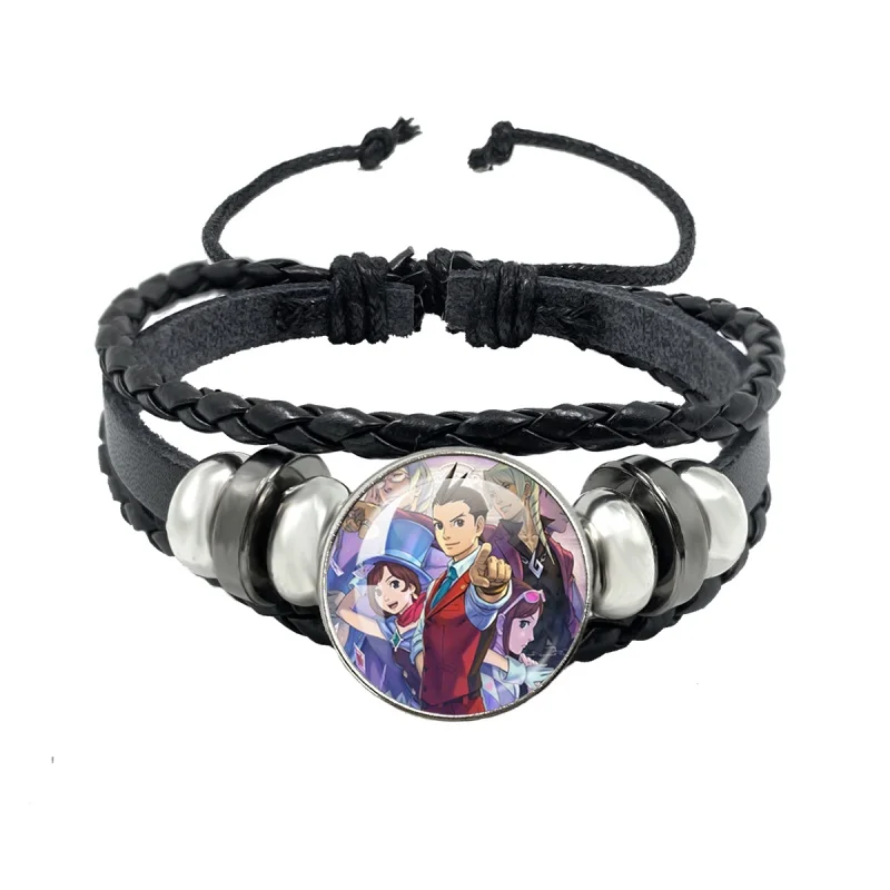 Pulseras de cristal negras hechas a mano de 18 mm con personajes individuales de Phoenix Wright y Maya Fey del juego Ace Attorney, accesorios de joyería
