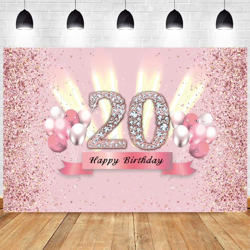 

Pink Birthday Backdrop 20 Years Old Woman Man 20th Twenty Party Decoration Background Photography Props Photo Zone Wall Banner