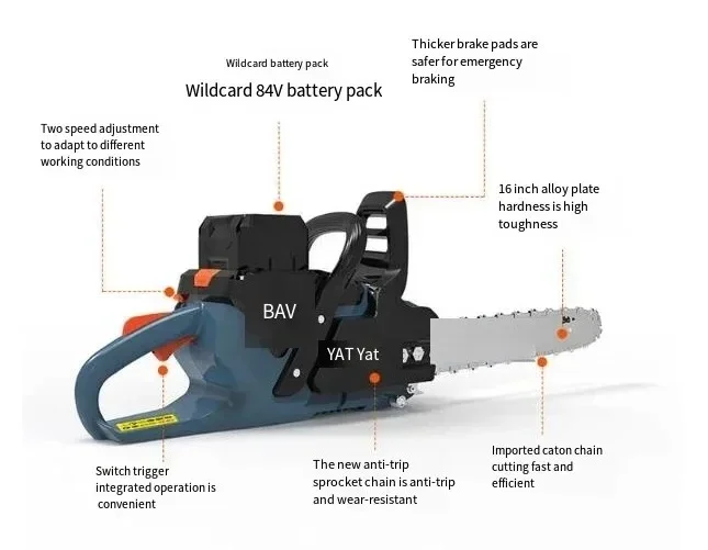 84v electric  chain saws pruning chainsaw cordless garden tree logging trimming saw for wood cutting with lithium battery