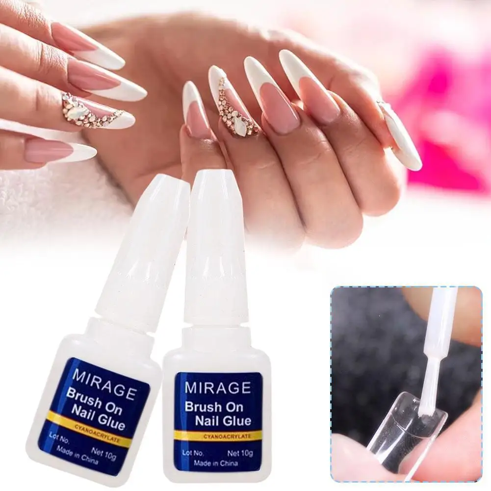 Cola para unhas falsas de secagem rápida, 10g, glitter, decoração acrílica com pincel, pontas de unhas falsas, cola pegajosa, ferramentas de cuidados com as unhas l3m6