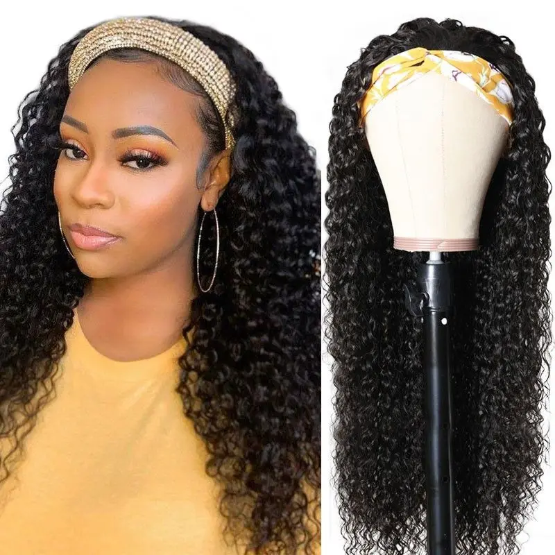 Headband Wig Kinky Curly Human Hair For Women Malaysia 180% Density Kinky Curly Headband Human Hair Machine Made Natual Color