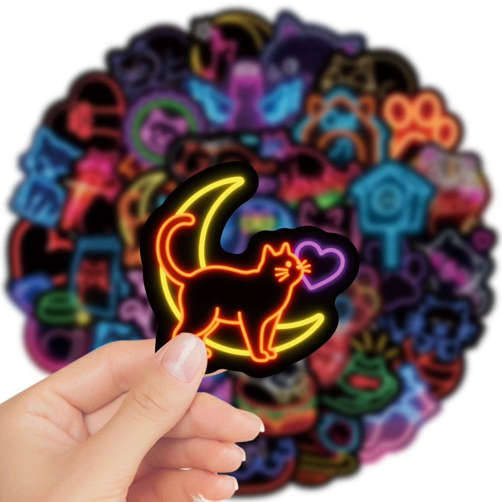 

10/30/50pcs Funny Cartoon Neon Cat Stickers Cute Graffiti Decals for Kids Toy Luggage Notebook Phone Waterproof Sticker Packing