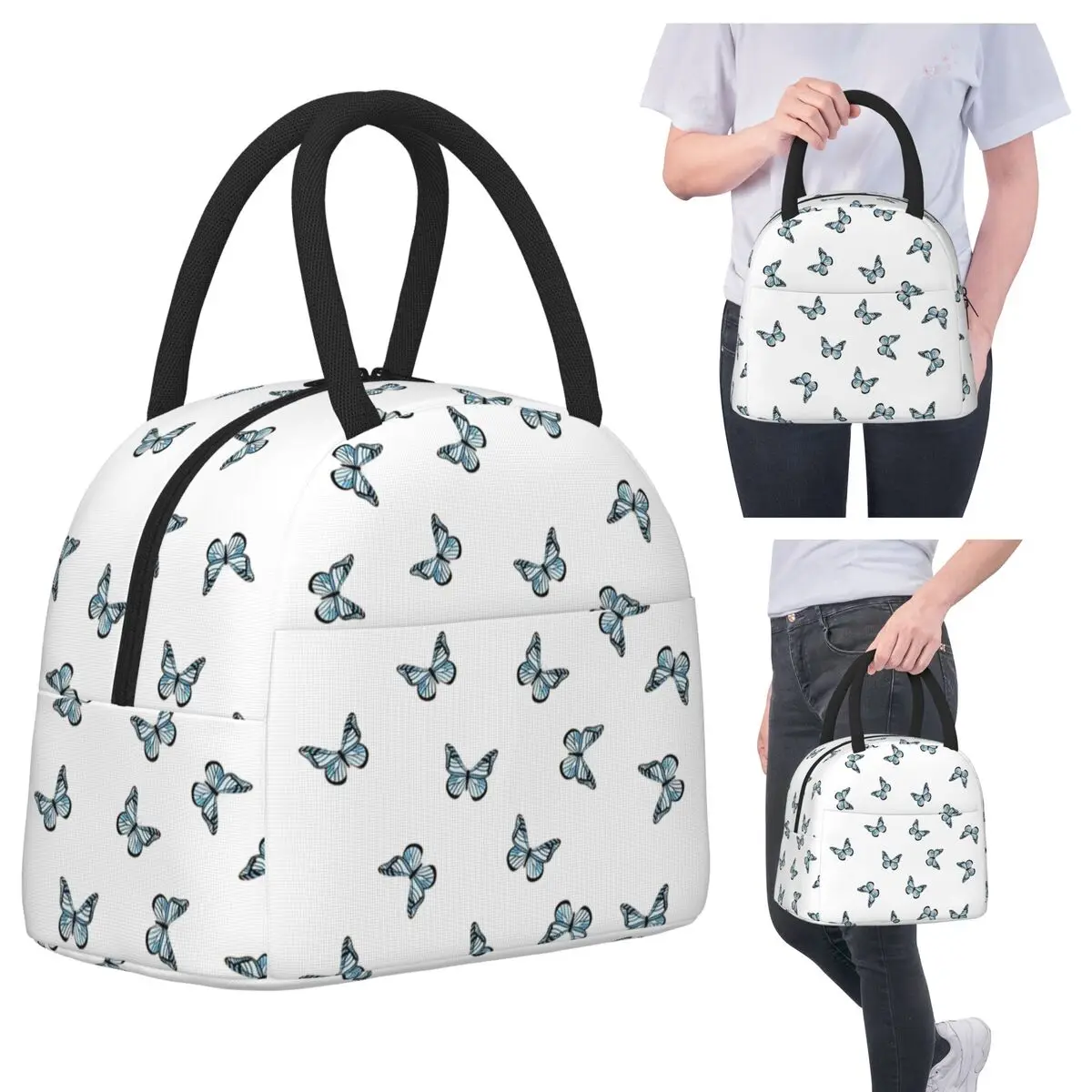 

Blue Pastel Butterflies Insulated Lunch Bag for Kids School Cooler Thermal Food Box Tote Leakproof Lunch Boxes Container