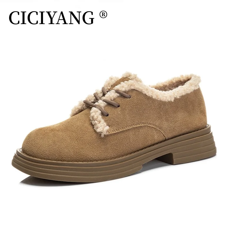 

AIYUQI Women Winter Shoes Genuine Leather 2024 British Style Lace-Up Teddy Velvet Women Shoes Warm Chunky Casual Women Shoes