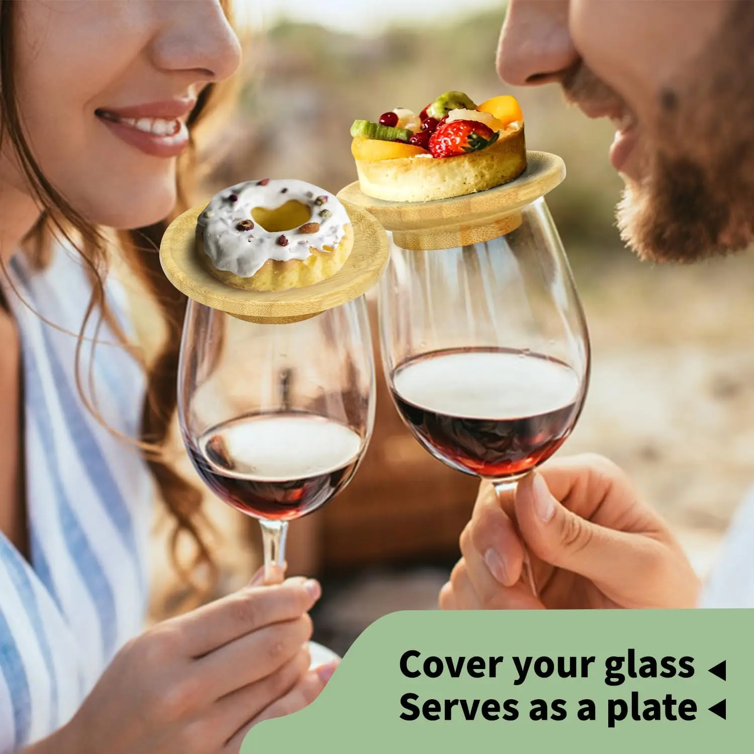 4 Pcs Set Wine Glass Charcuterie Topper Coasters Plate,Natural bamboo Board Topper for Family Gatherings, Restaurants, Bars
