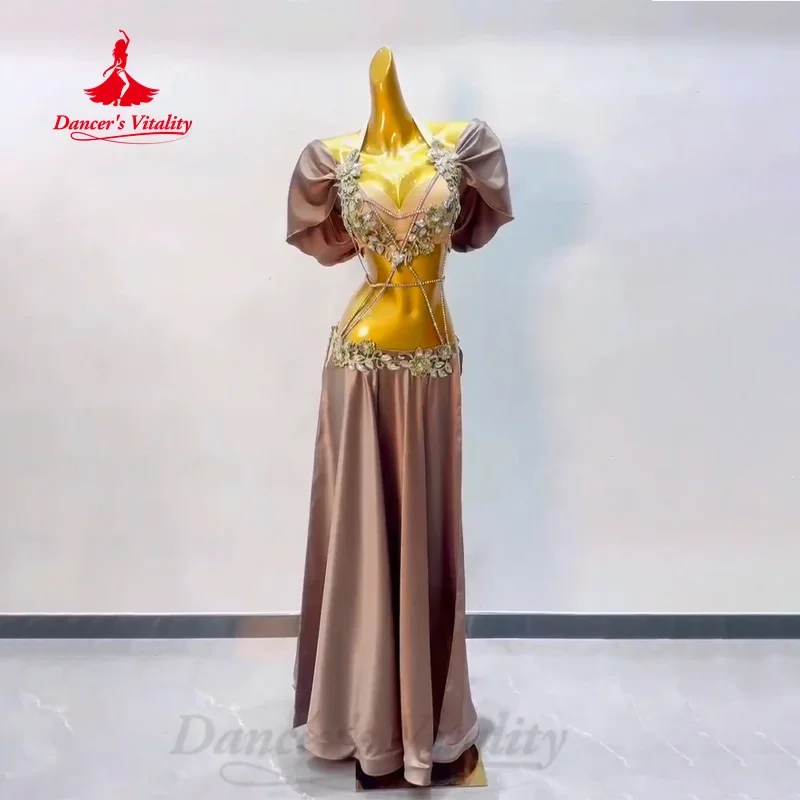 

Женский костюм для танцев BellyDance, эксклюзивное атласное платье со стразами, одежда для взрослых и детей для восточных танцев