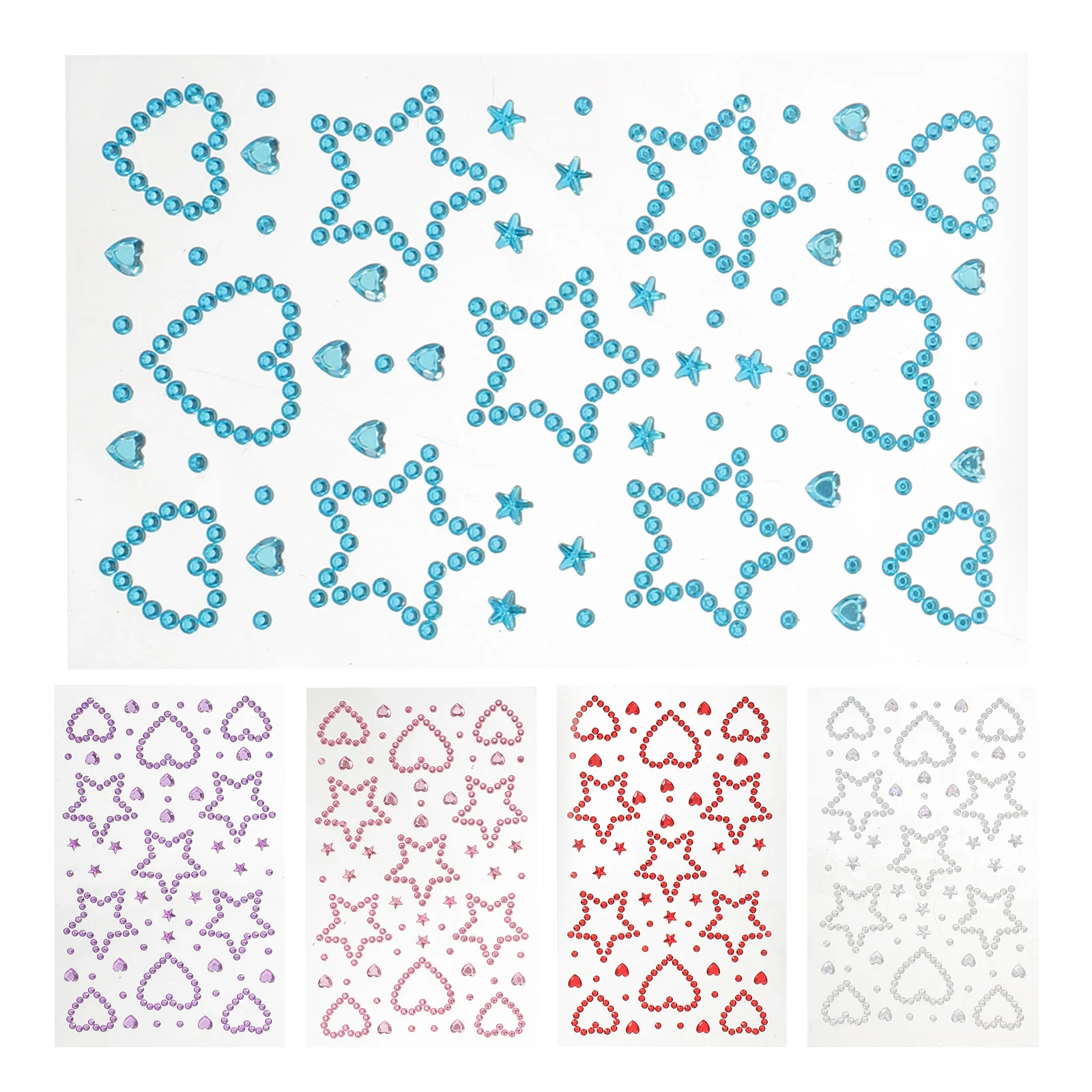 

5 Sheets Heart Rhinestone Stickers Self-Adhesive Stage Makeup Festival Party Glitter Decals Rhinestone Heart