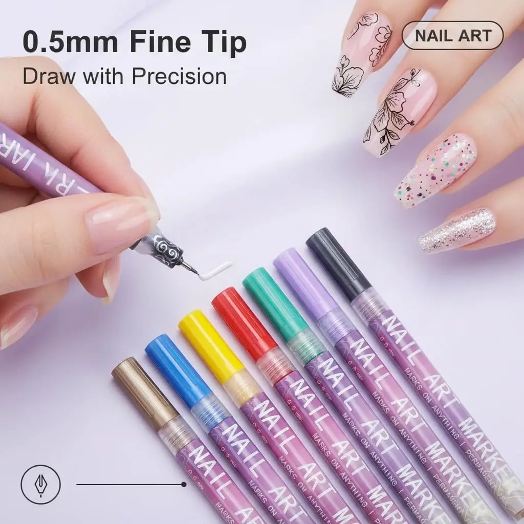12-Color Nail Art Pen Set, Nail Art Markers, 3D Painting Nail Polish Pens, DIY Nail Art Beauty Decoration Nail Brushes gallery 2