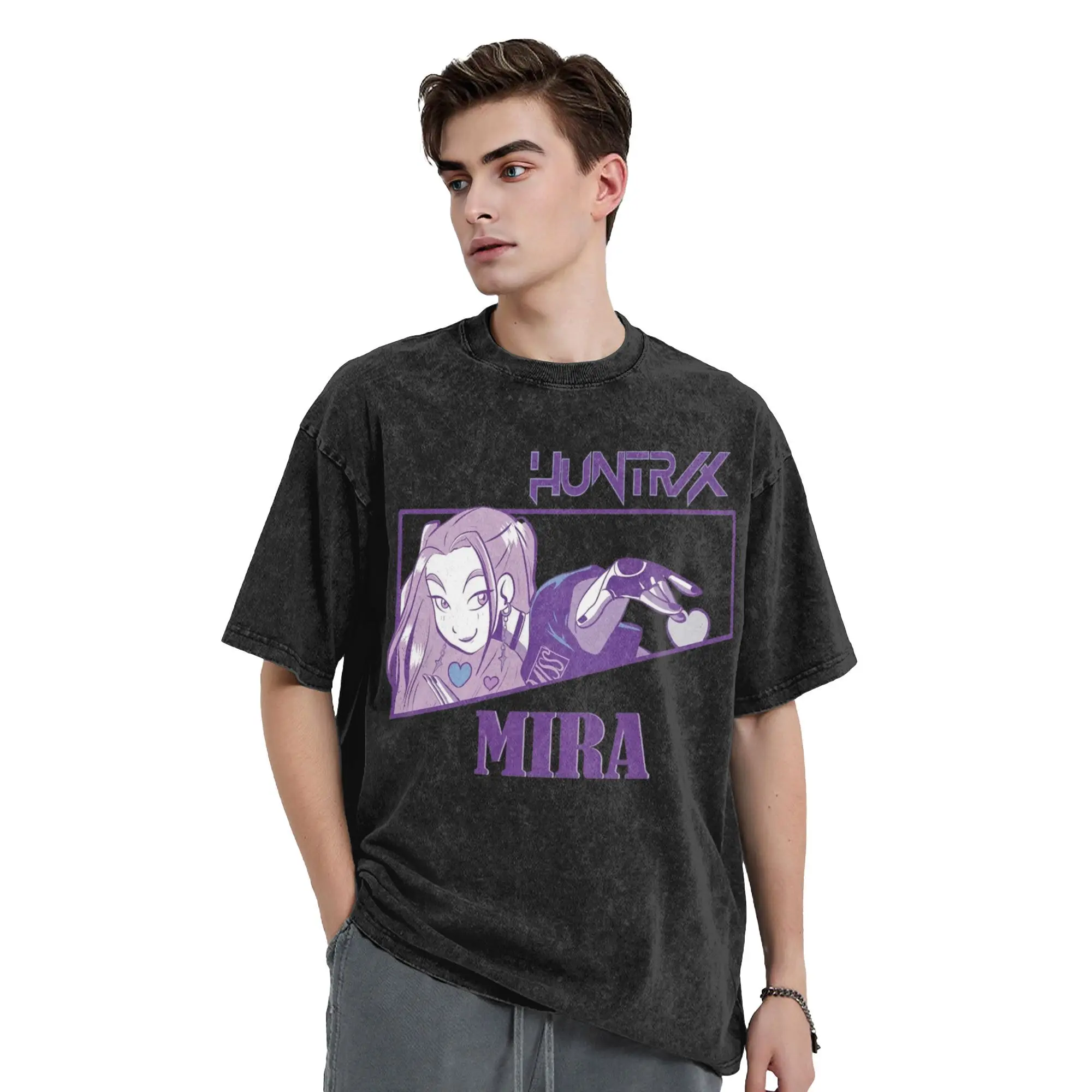 

Mira Huntrix KPop Demon Hunters T Shirts Hip Hop Washed Short Sleeve Oversize T-Shirts Men Women Streetwear Summer Tops Tees