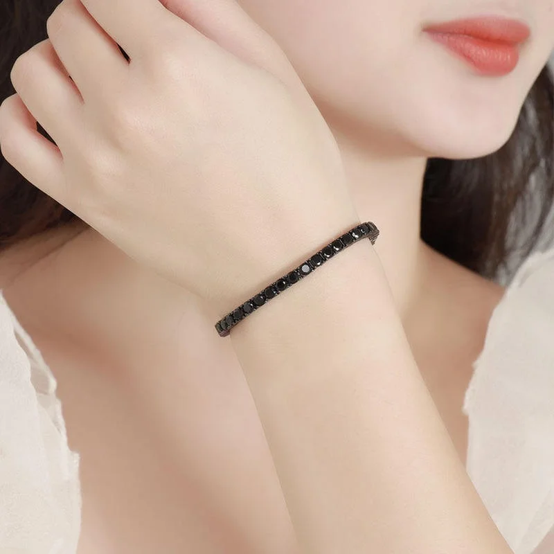 HHIOK 3/4/5MM Black VVS1 Moissanite Tennis Bracelet Iced Out Stainless Steel Black Plated Fine Hip Hop Jewelry For Women Men