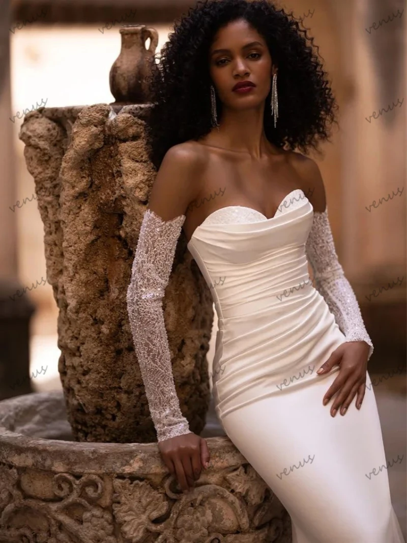 Abiti da sposa glamour abiti da sposa in raso Sweetheart Backless guaina sirena con treno staccabile eleganti abiti da sposa