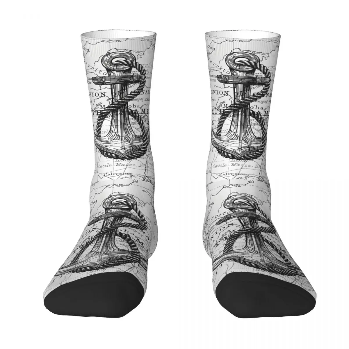 Map Of North America With Anchor Socks Shopping 3D Print Boy Mid-calf Sock