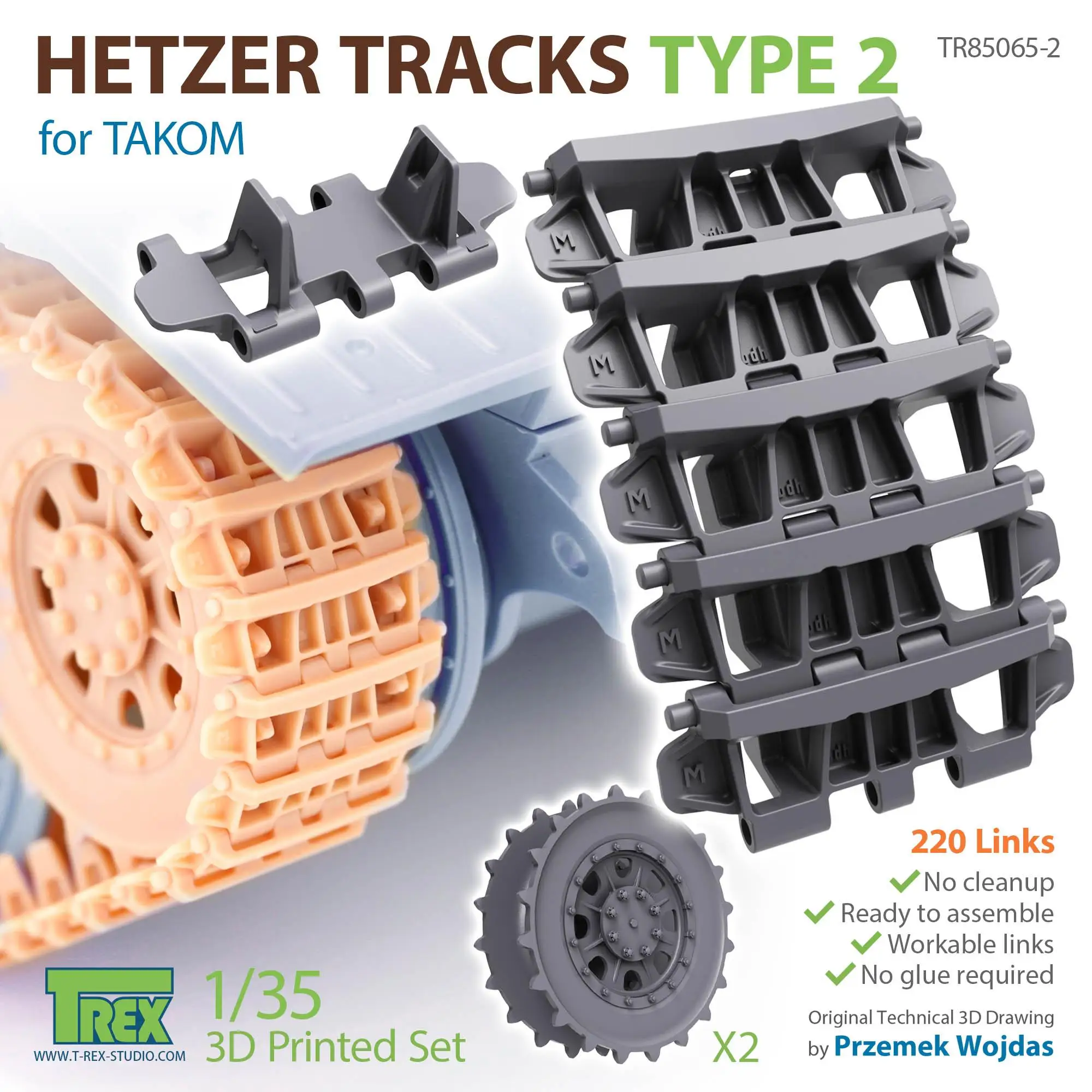 

T-Rex Studio 85065-2 1/35 Scale Hetzer Tracks Type 2 For TAKOM 3D Printed Set