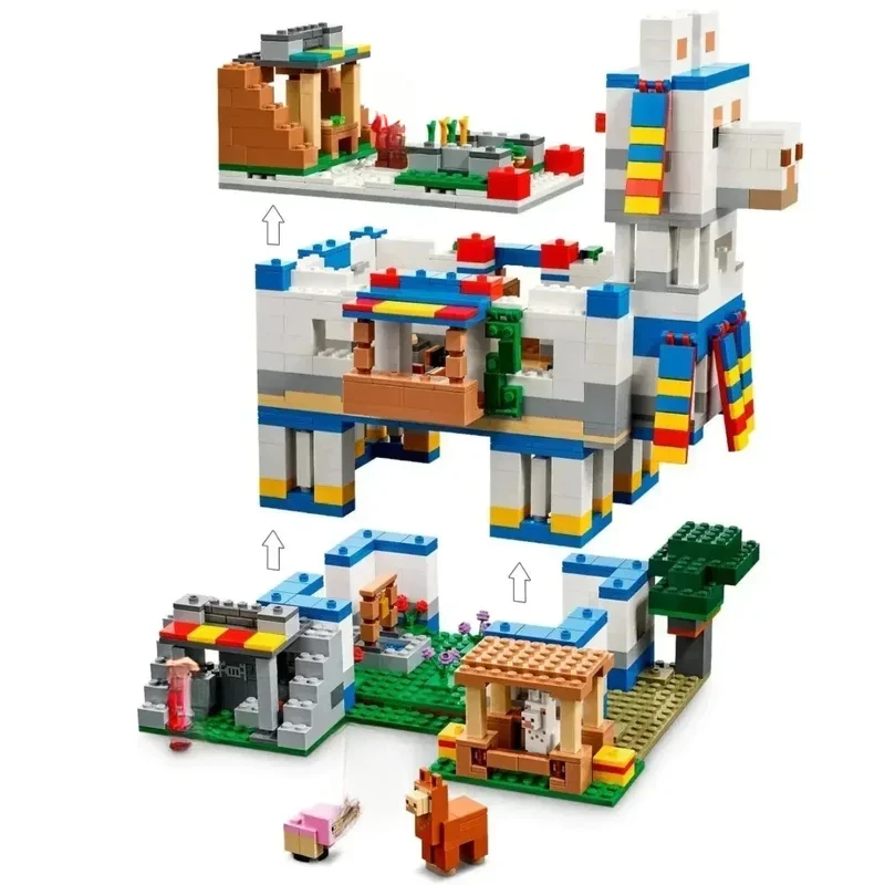 New Game My World Alpaca Village Animal Minifigure Villager House Predator Assembled Educational Building Block Toy Model