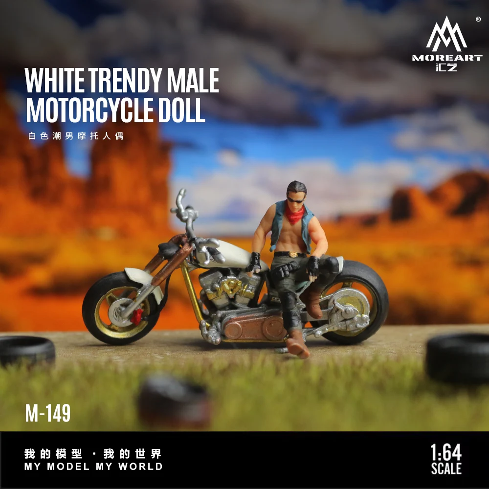 

MoreArt 1:64 White Hipster Male Motorcycle Action Figure Resin Model, Miniature Scene Decoration Gift&Display