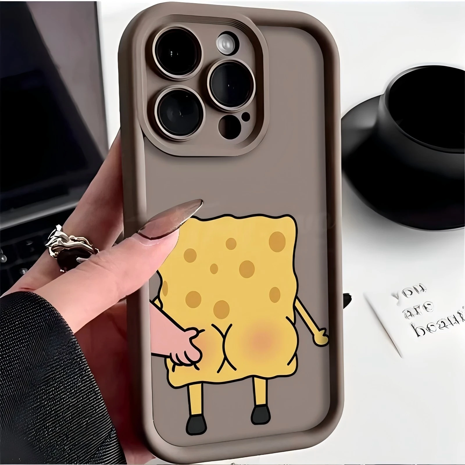 S-SpongeBobs Cute Pinch Butt Couple Phone Case for IPhone 16 15 14 13 12 11 Pro Max Mini XR XS X 7 8 Plus Soft TPU Back Cover