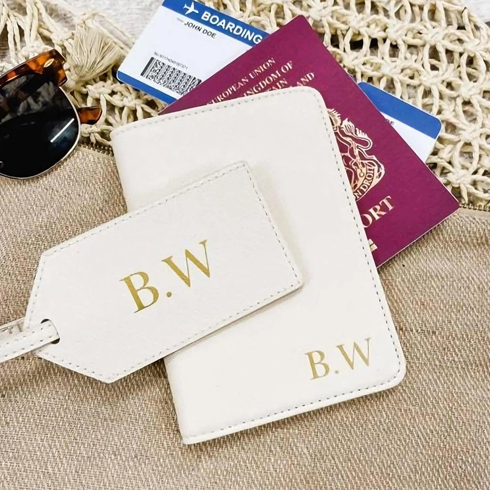 Personalized Passport Holder Pu Leather Luggage Tag Engagement Travel Set Honeymoon Valentine\'s Day Gift Bridal Party Gift