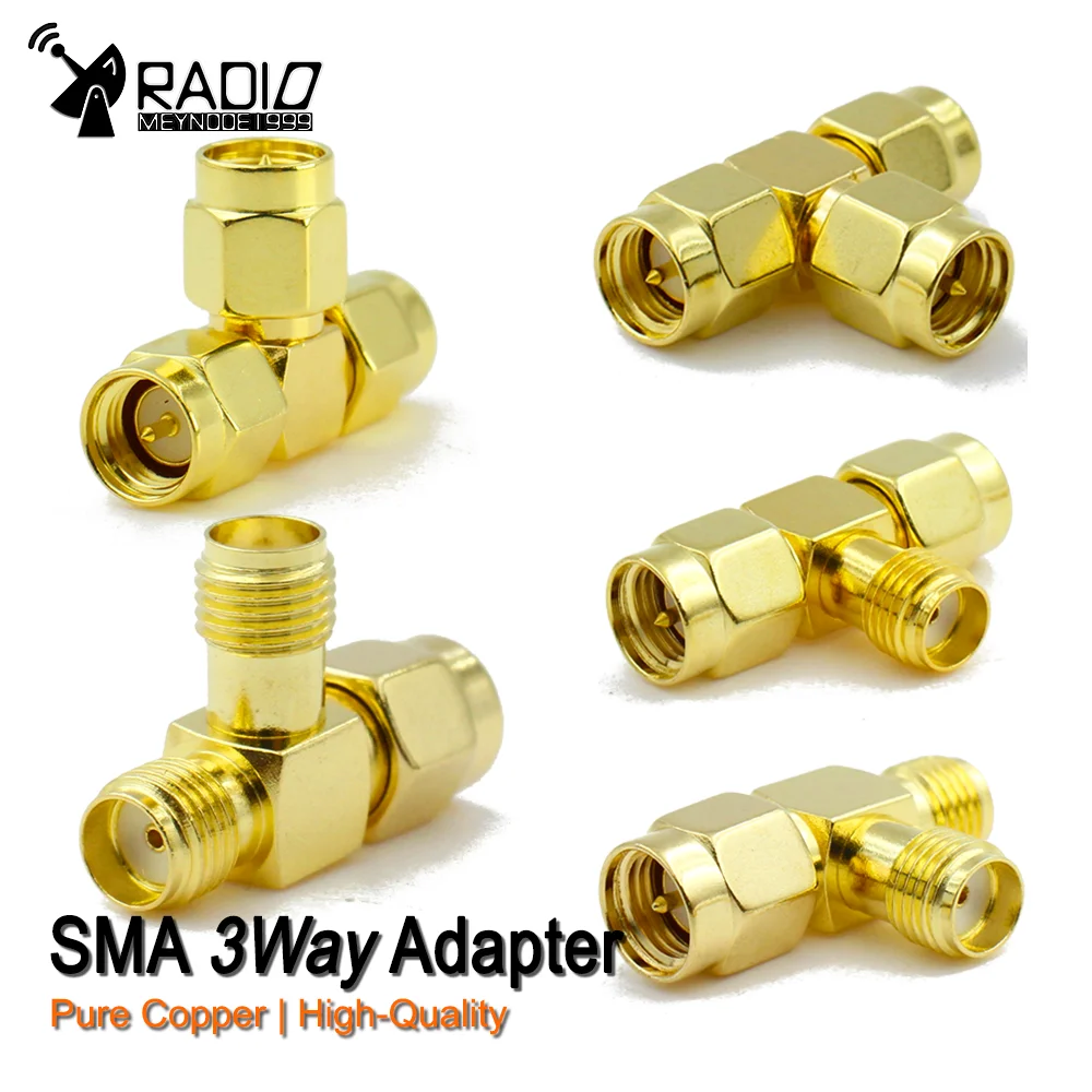 SMA 3 Way Splitter Connector SMA Male  to Dual 2 SMA Female T Type RF Coax Coaxial Adapter 50ohm Antenna Converter