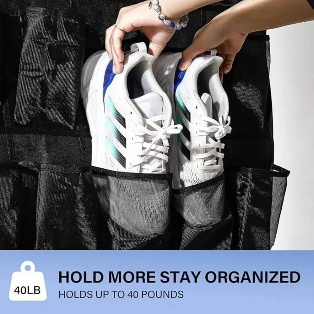 24-Pocket Over Door Shoe Organizer, Breathable Mesh Hanging Storage, White view 4