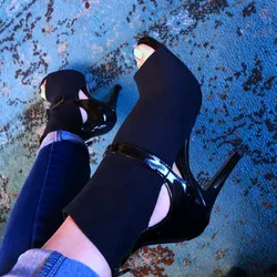 2023 New Women Thin HIgh Heels Trend  Slipery Sole Customizable Latin Dancing Street Sexy Stilettos Black Mesh Booties Big Size