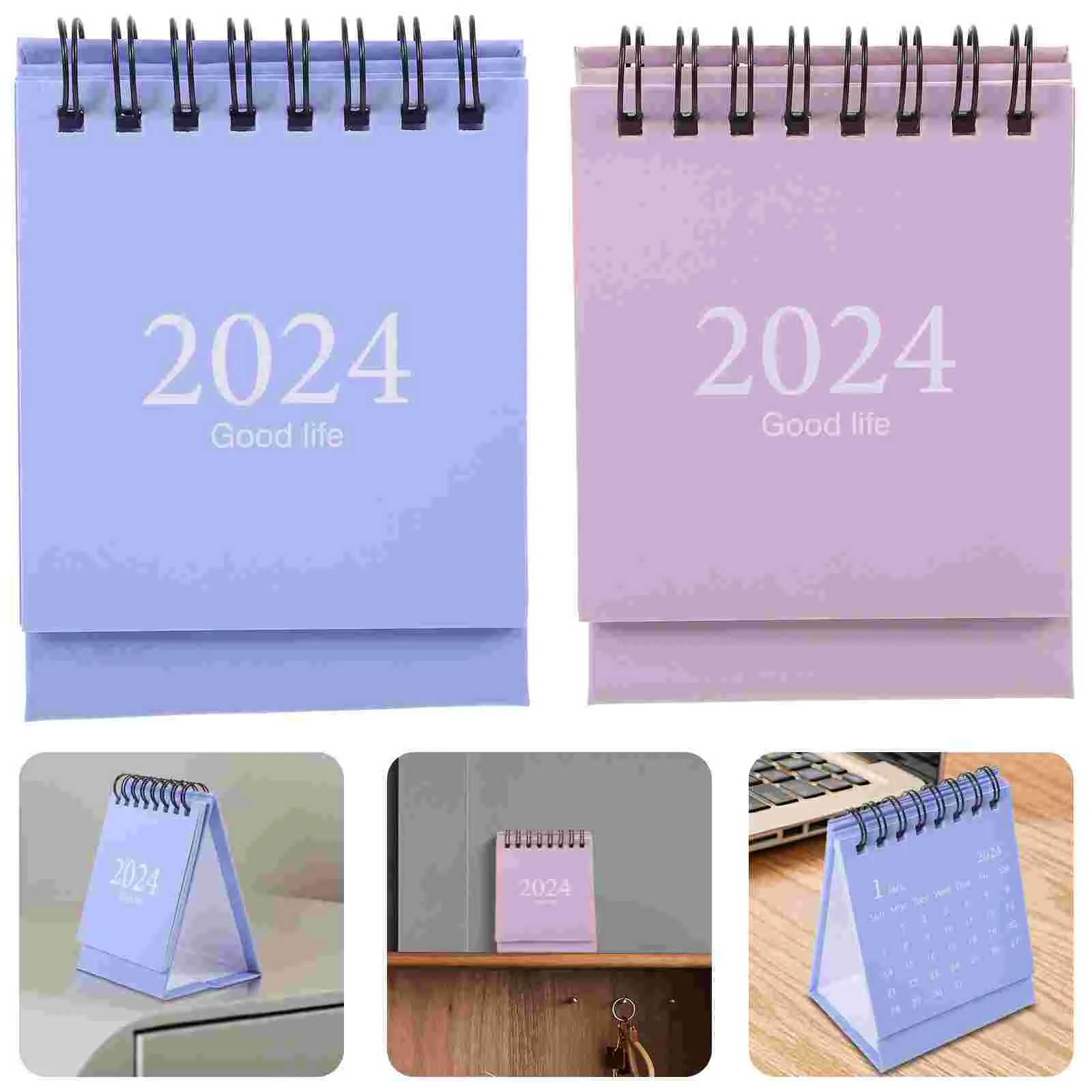 

2Pcs Desk Calendar Desk 2024 Table Calendar Desktop Calendar Spiral Binding Calendar Decoration desktop calendar 2024