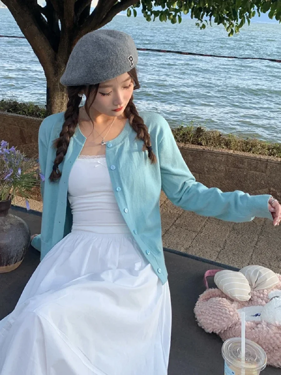 

Женский вязаный кардиган с длинным рукавом на пуговицах, с круглым вырезом, весна-осень 2026