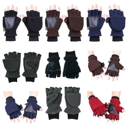 Convertible Mittens Women Men Thick Warm Fleece Lined Touchscreen Fingerless Gloves for Cold Weather Sport Run