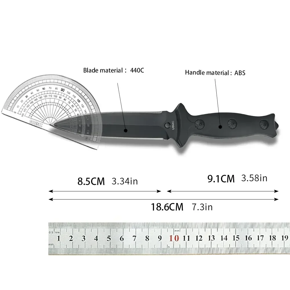 440c straight knife, outdoor Camping Survival Tactics Hunting self-defense multi-purpose EDC tool ABS handle handle