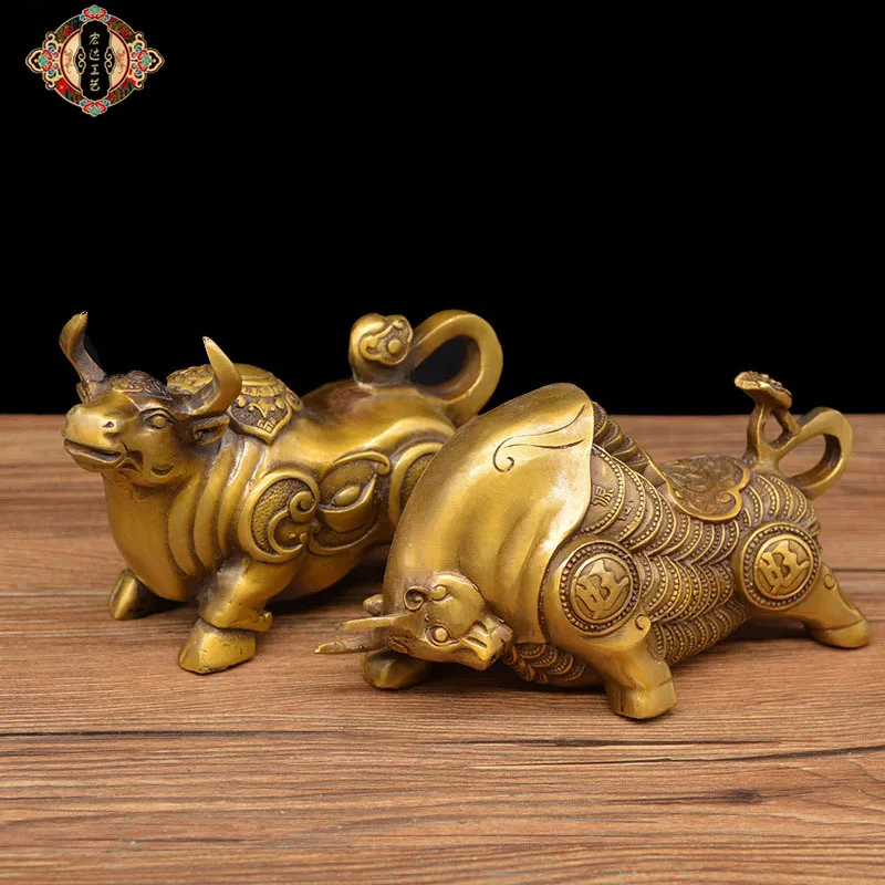 Brass small fortune , head-up , copper cow, auspicious gift ornament