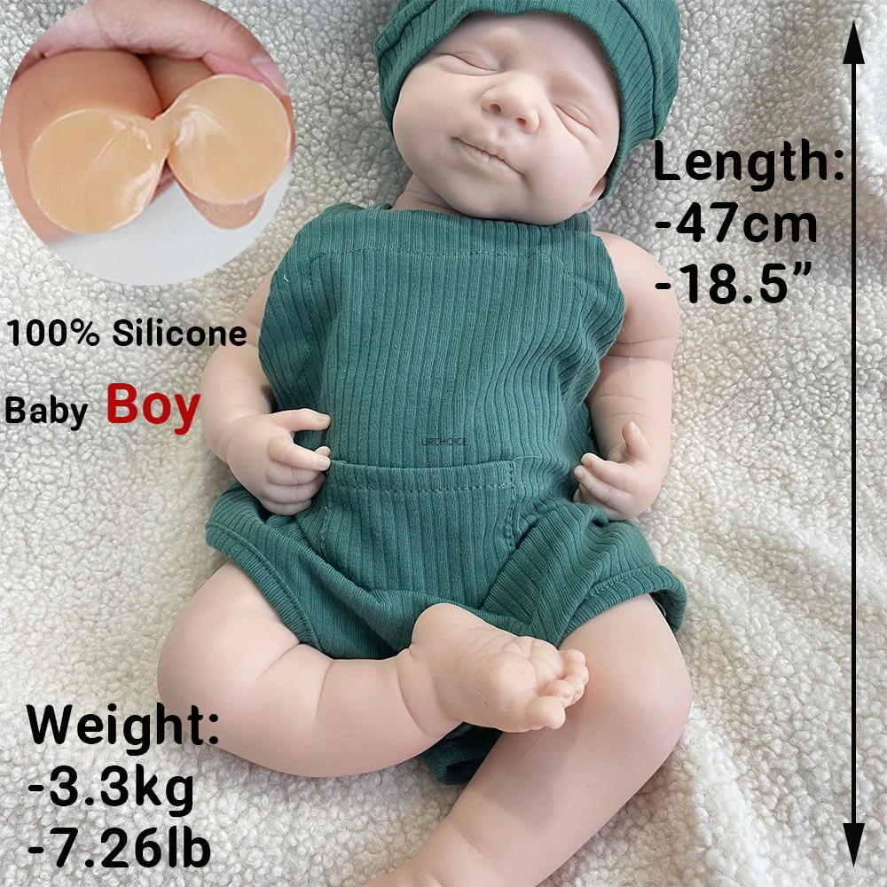 Peso realista e membros poseíveis 19 Polegada silicone reborn bebê menino lavável dormindo boneca para treinamento de cuidados infantis presente de aniversário